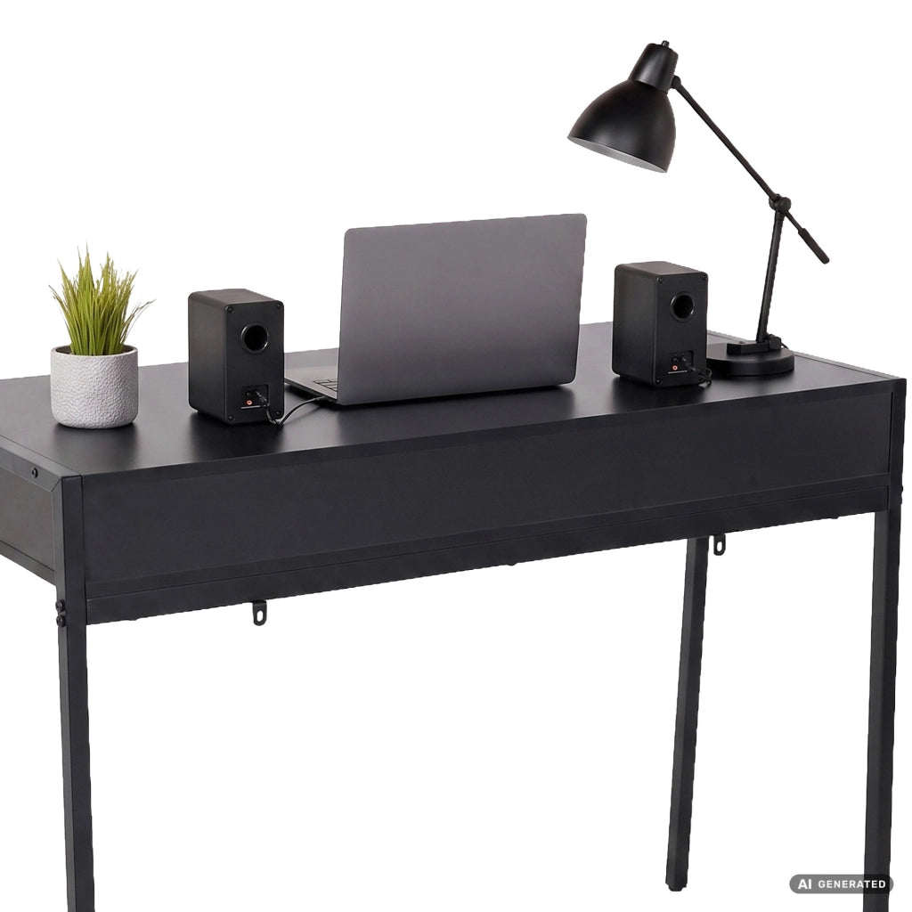 Scrivania industriale per computer Nera ZENTIA 100 cm 2 cassetti gambe nere