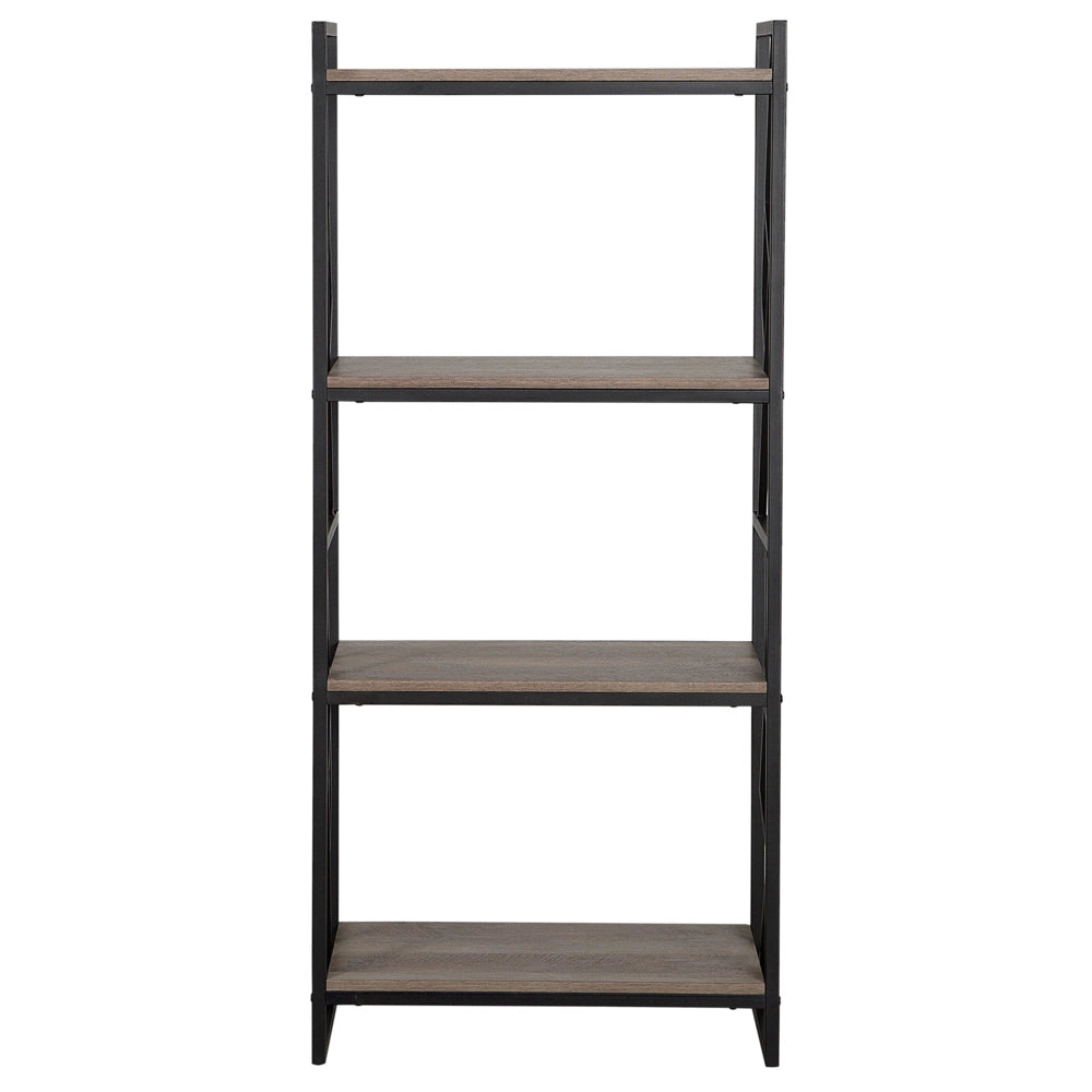 Libreria a 4 ripiani Scaffale industriale minimalista con struttura in metallo Nero e legno scuro