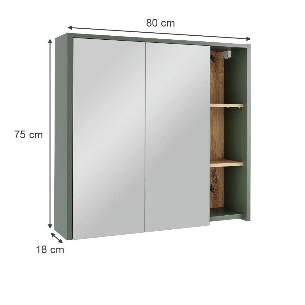 Vicco Mobile a specchio per il bagno Verde/Artigianale 80 x 75 cm con ripiani aperti