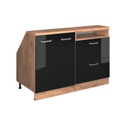 Mobile cucina sottotetto R-Line Nero lucido/Rovere dorato 120 cm Set di 2 carcasse armadio profondità 60 cm Vicco