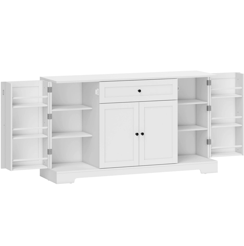 Buffet bianco 140 cm con 4 porte, cassetto ampio e ripiani regolabili