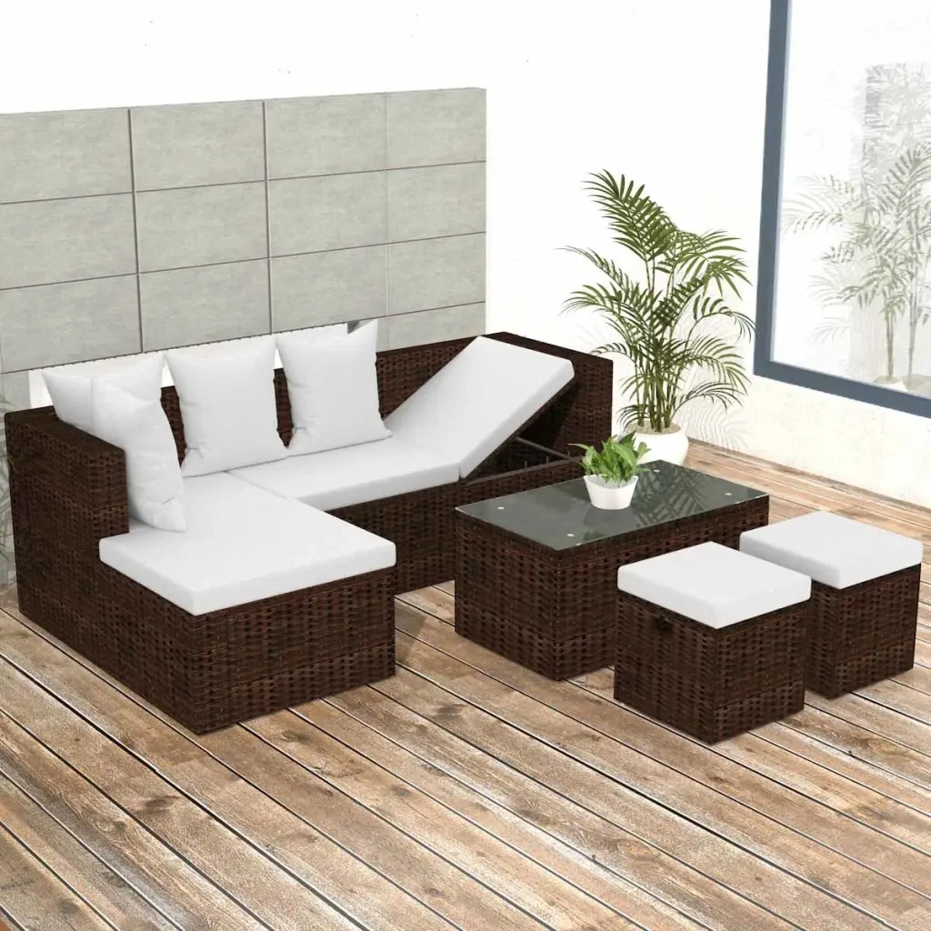 Set Divani da Giardino 4 pz | Set Salotto da Giardino con Cuscini in Polyrattan Marrone