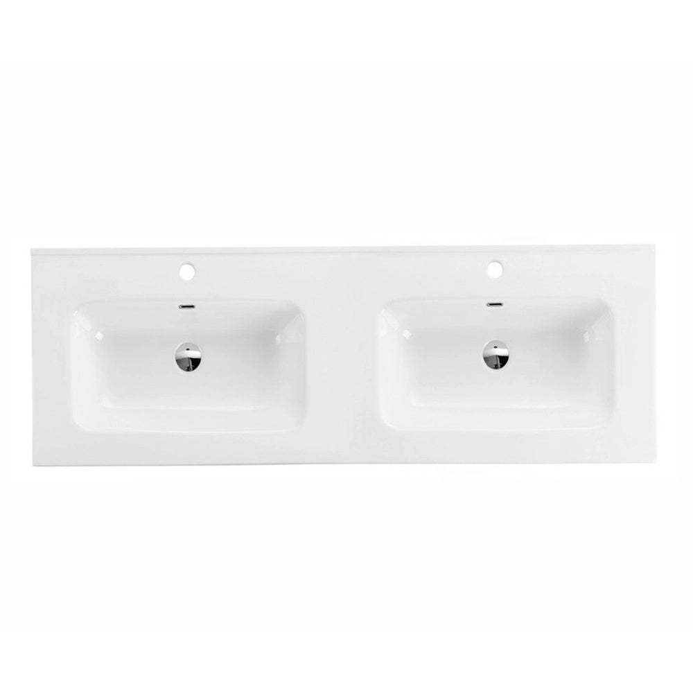 Lavabo doppia vasca Bulnes121 in Ceramica Bianco Lucido 121 cm – Eleganza Essenziale per il Bagno