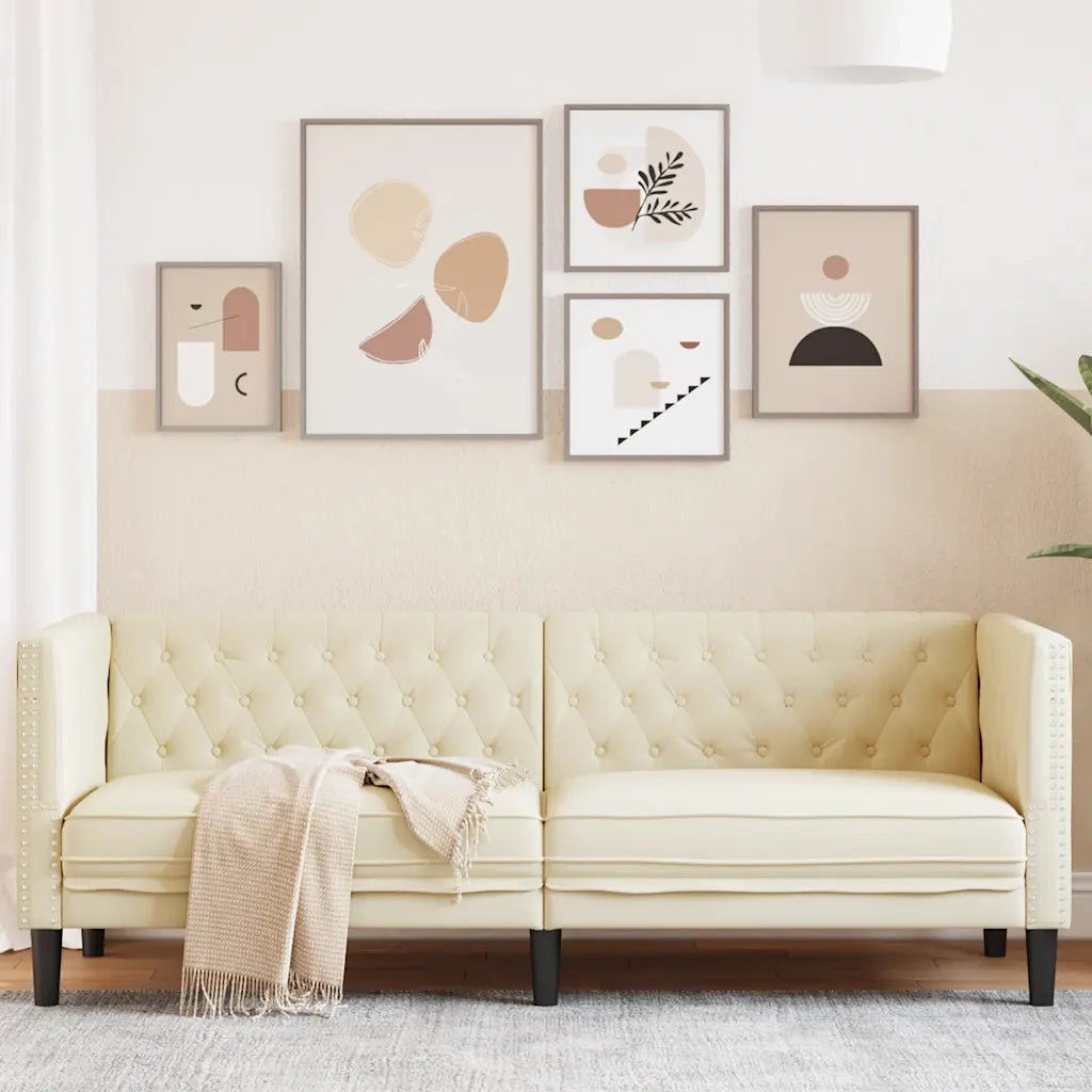 Divano | Divano da soggiorno | Sofa Chesterfield a 3 Posti Crema in Similpelle