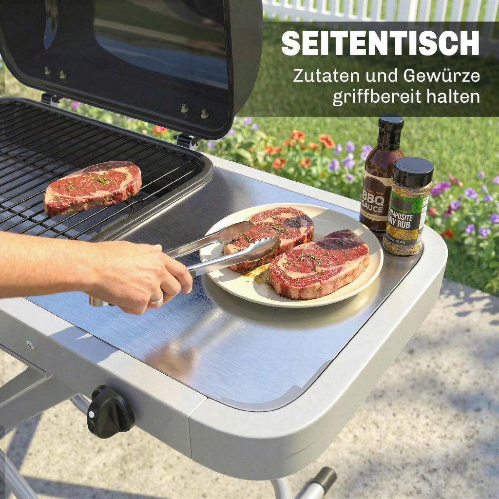 Barbecue a Gas Portatile 1 Bruciatore 2,5kW ¨C Xylo ¨C Griglia con Carrello Pieghevole Termometro