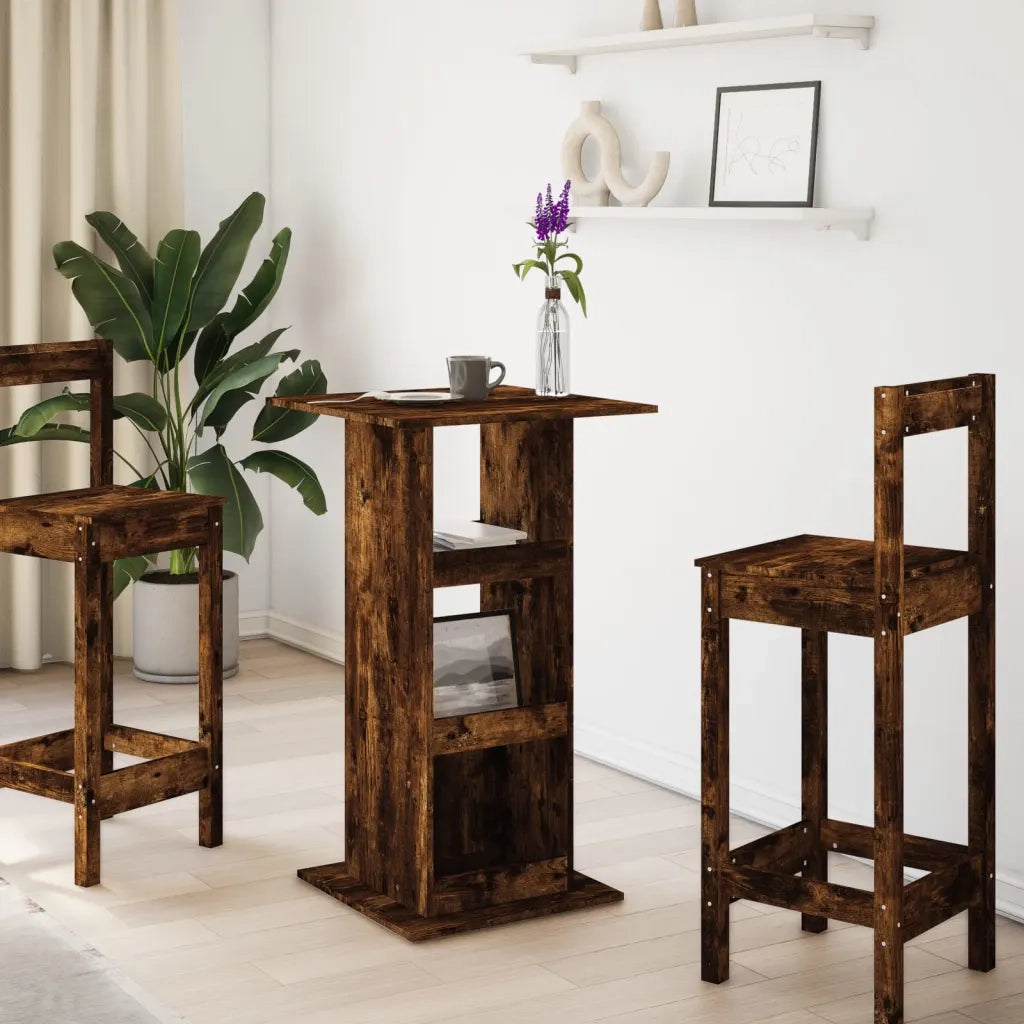 Tavolo Bar Portaoggetti Rovere Fumo 60x60x102 cm Multistrato
