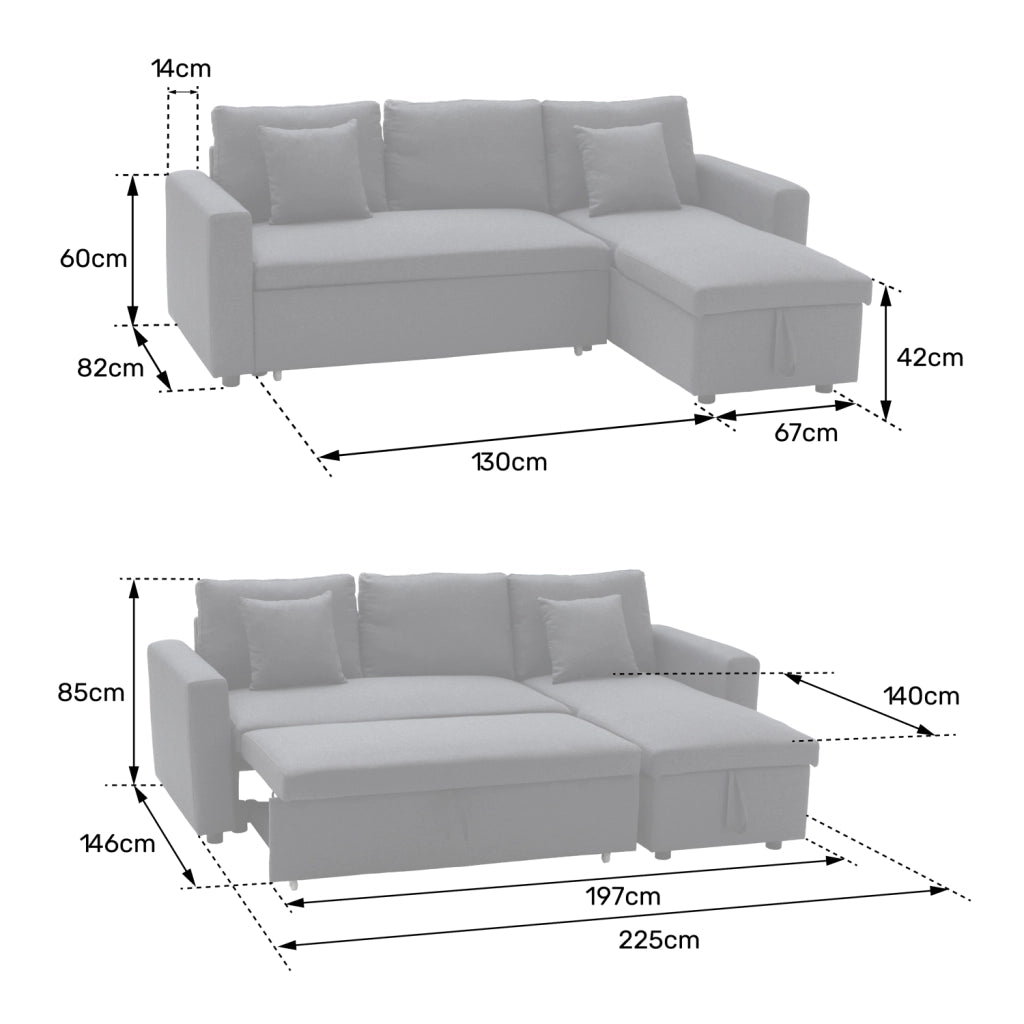 CLARKDivano letto angolare a 3 posti in velluto a coste beige