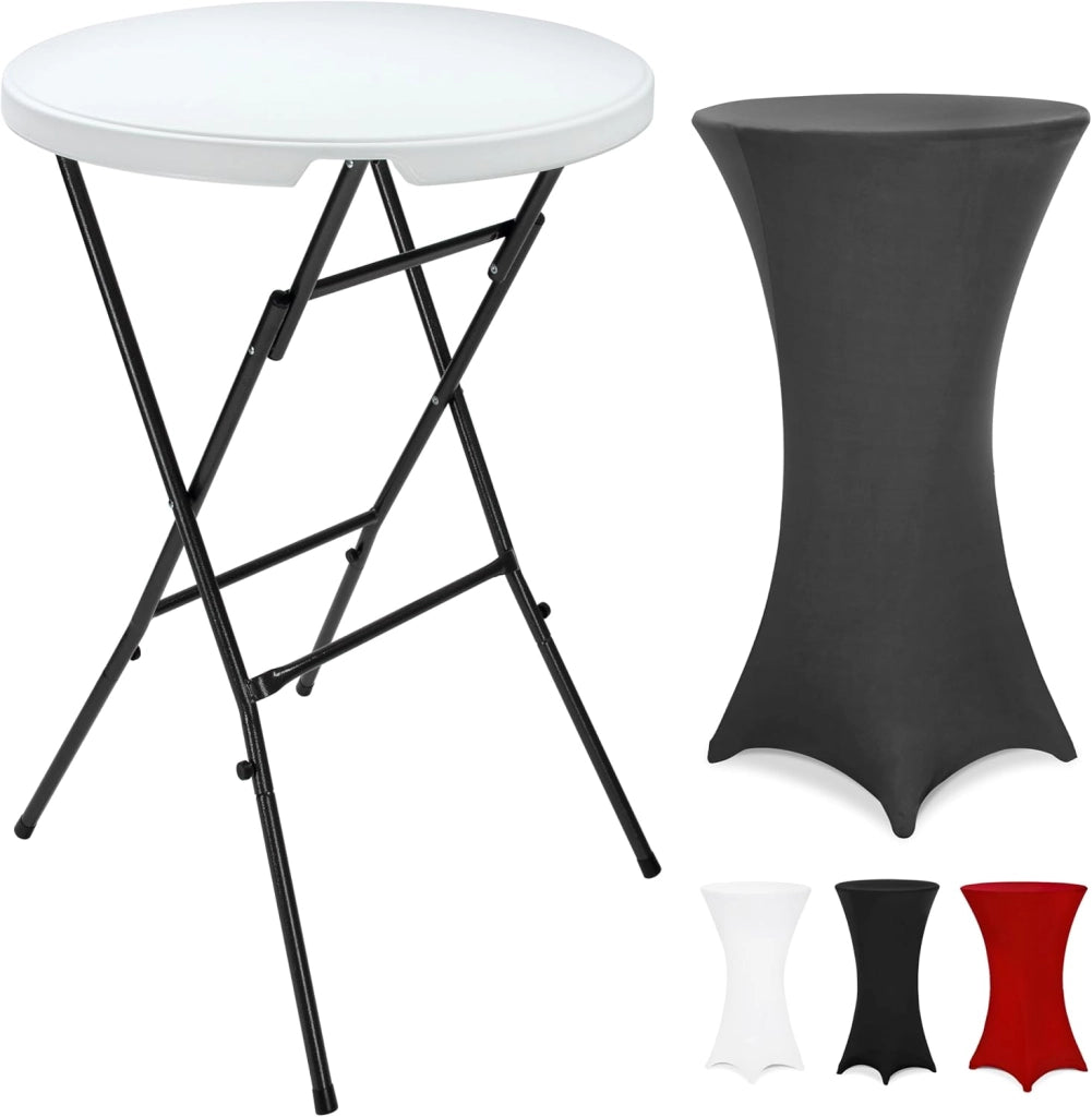 ® Tavolo Alto da Bar Ø 72cm con Copritavolo Pieghevole Altezza 110cm Interno Esterno Rotondo Giardino Feste Bistrot Metallo