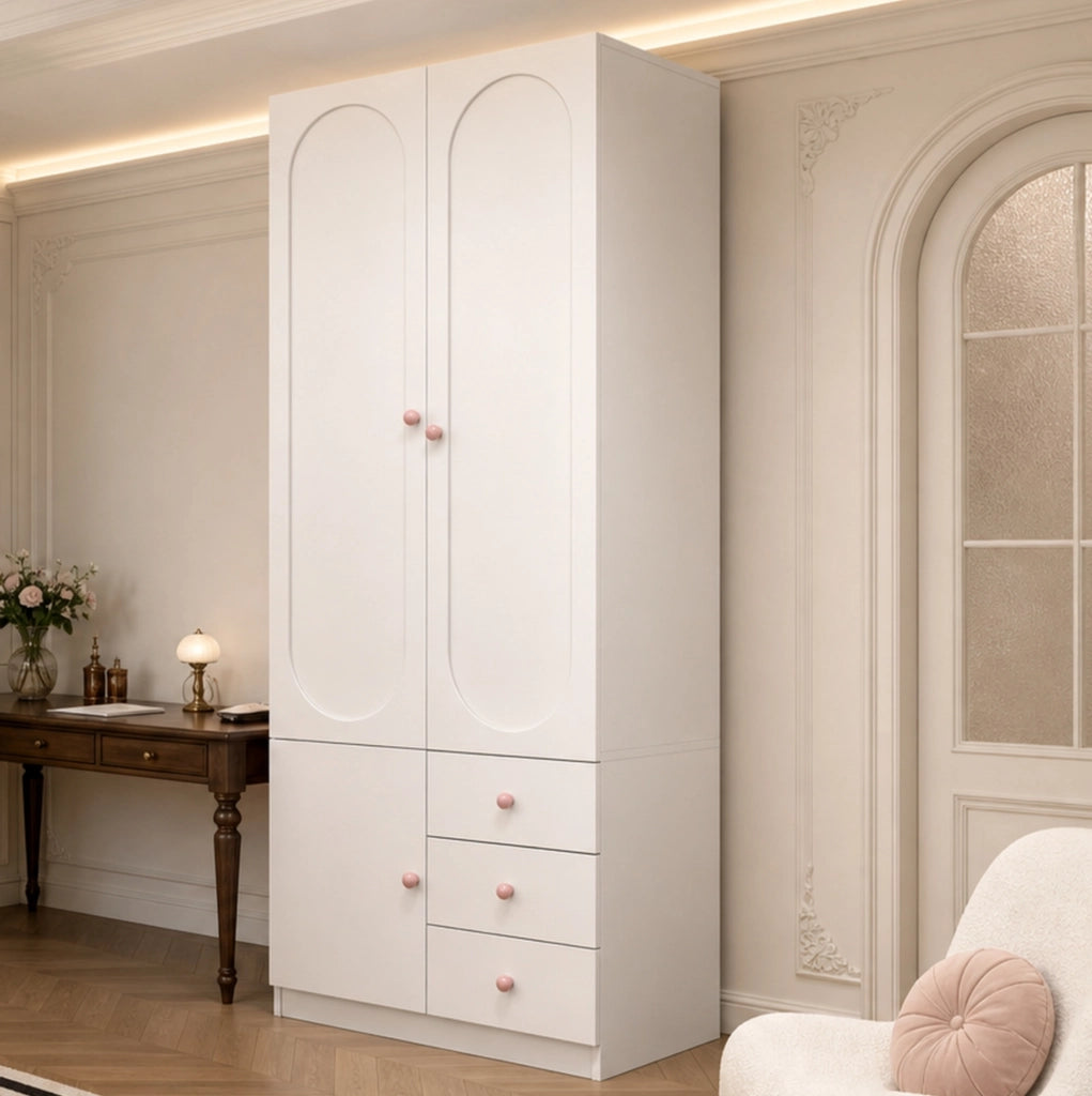 ARMADIO 2 Ante con 3 Cassetti 80x50x200 cm Bianco MDF