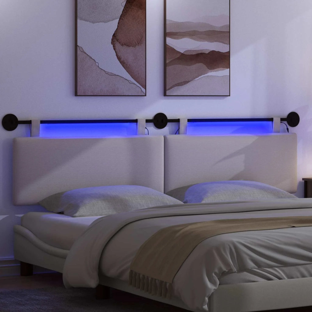 Testiera | Testata sospesa Con luce LED Crema Tessuto in Cords