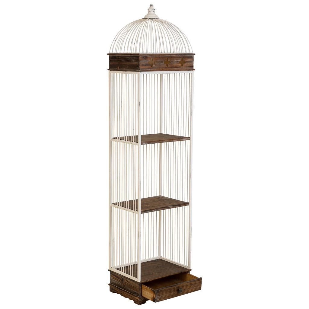 Scaffale, legno bianco e metallo, 3 ripiani, 1 cassetto 41x31x172h cm
