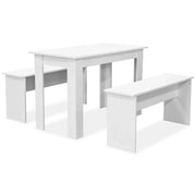 Tavolo da Pranzo e Panche 3 pz in Legno Multistrato Bianco CFW9119911