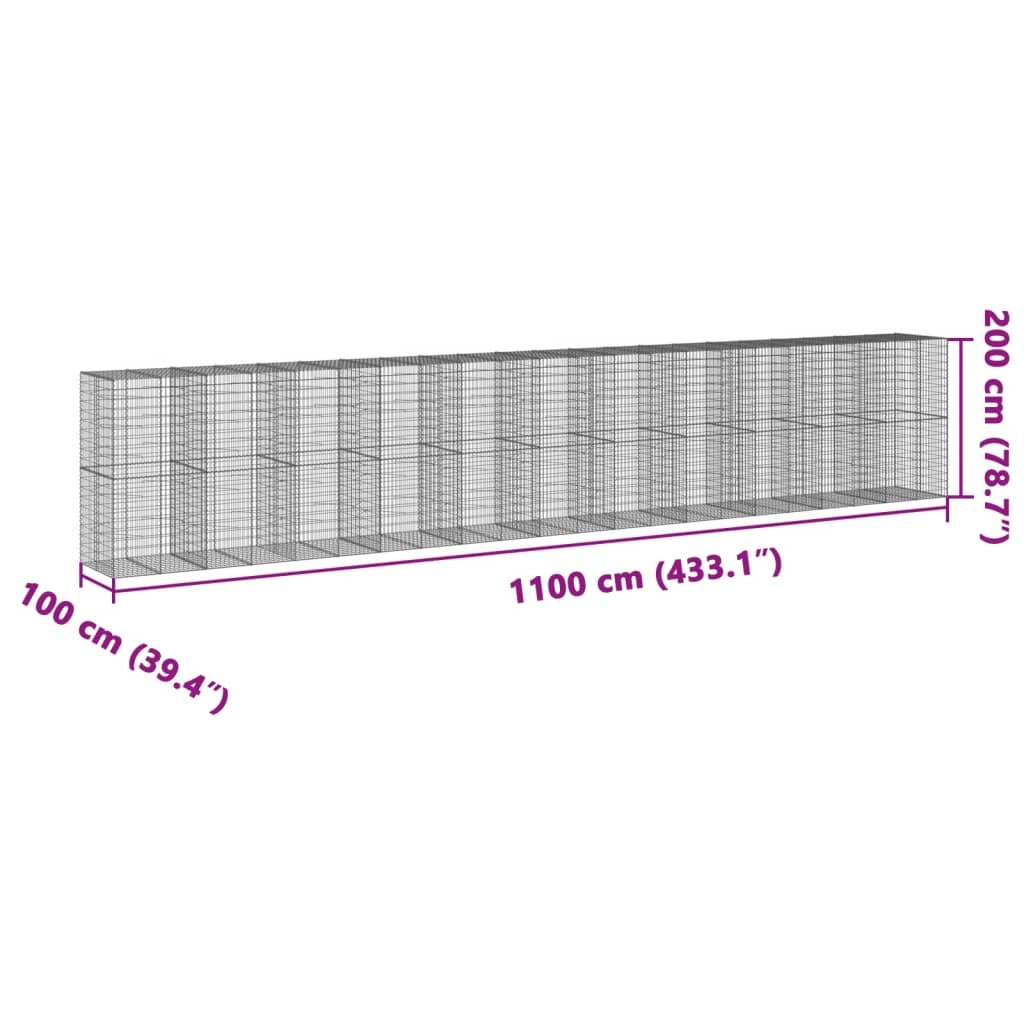 Gabbione da esterno versatile 1100 x 100 x 200 cm facile da montare stile moderno ferro zincato argento 02_0055613