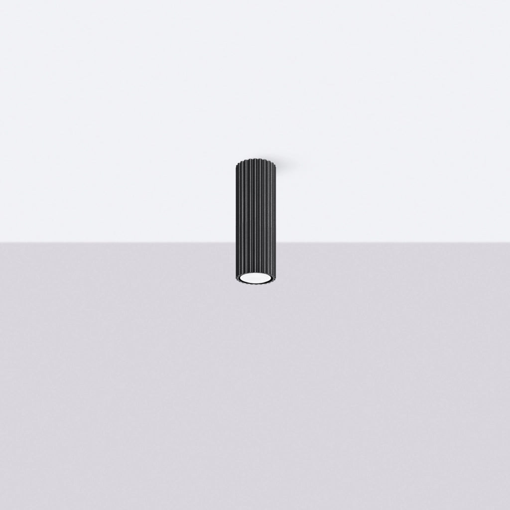Faretto soffitto moderno nero tubo rigato 20cm GU10