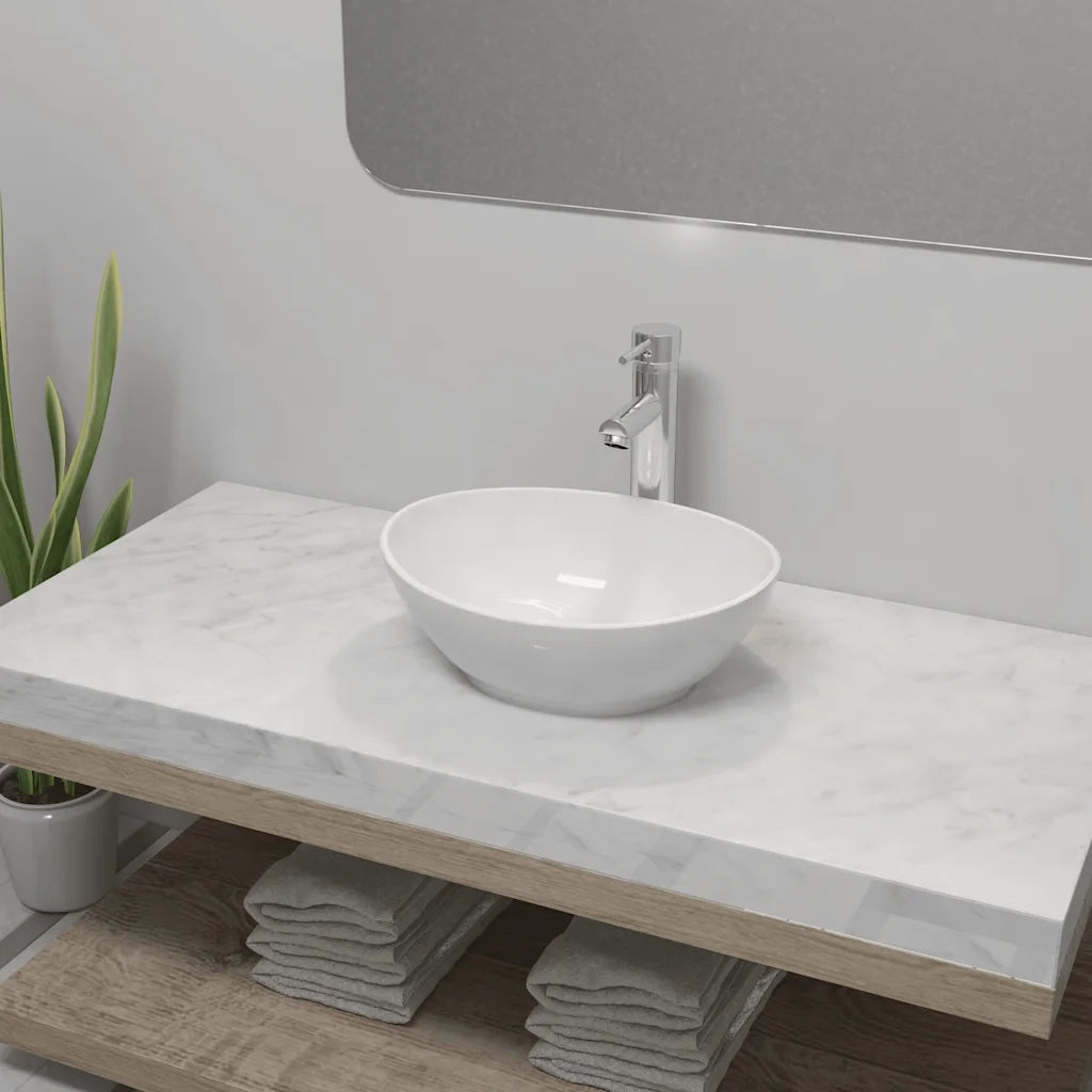 Lavello Bagno con Miscelatore in Ceramica Ovale Bianco CFW8626029