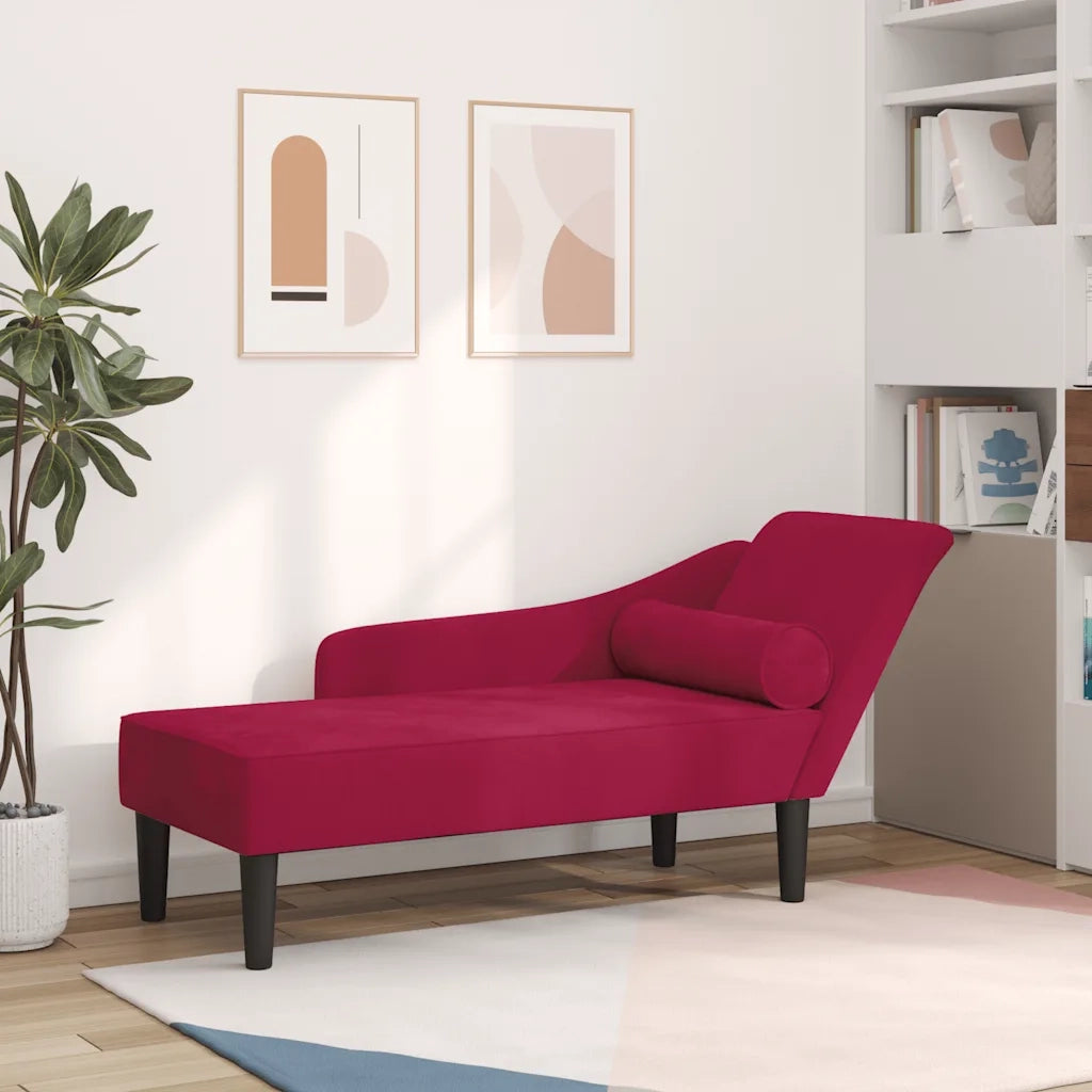 vidaXL Chaise Lounge con Cuscini Rosso Vino in Velluto