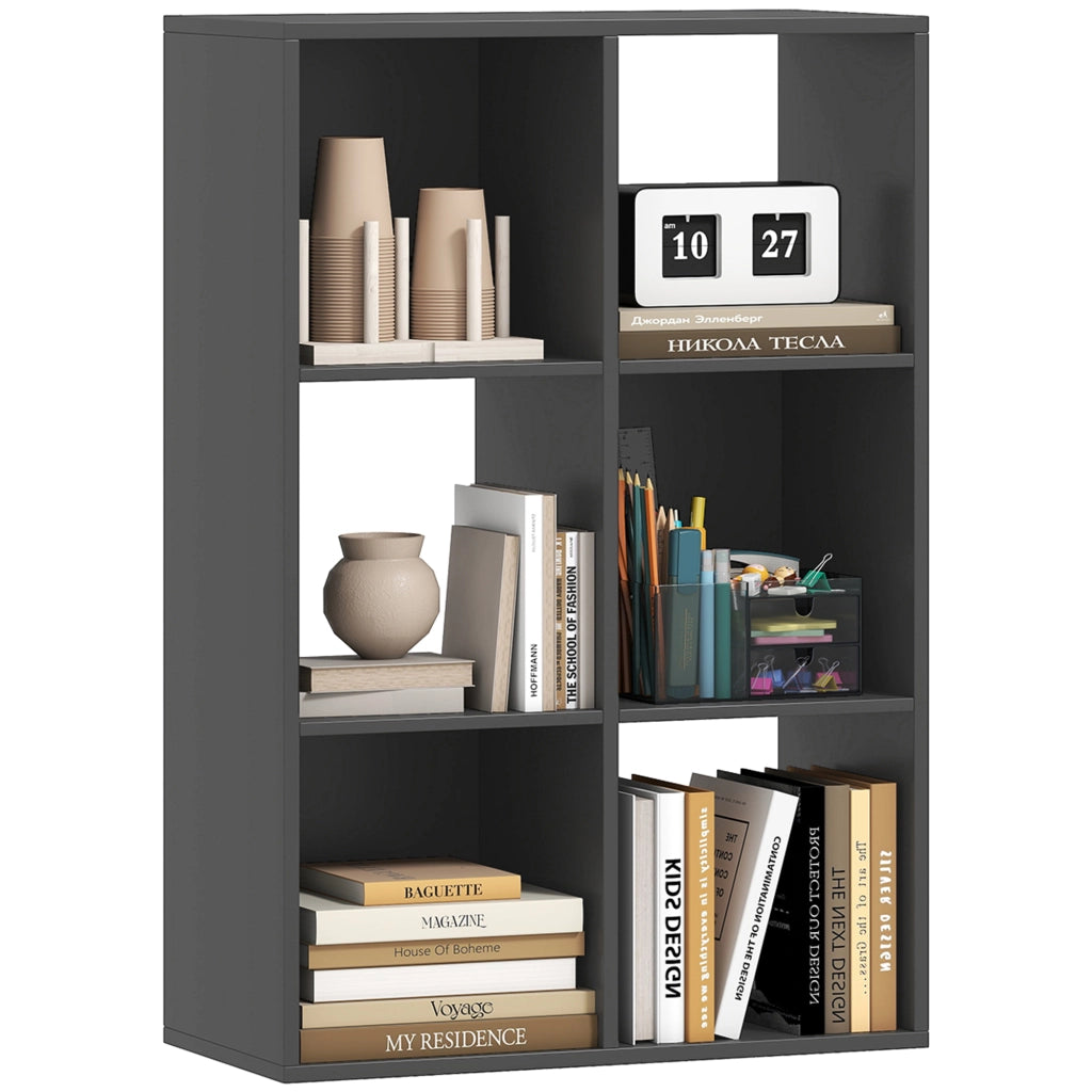 Libreria a Cubi con 6 Ripiani Portaoggetti, in Legno, 61.5x29.5x91.5 cm, Nero
