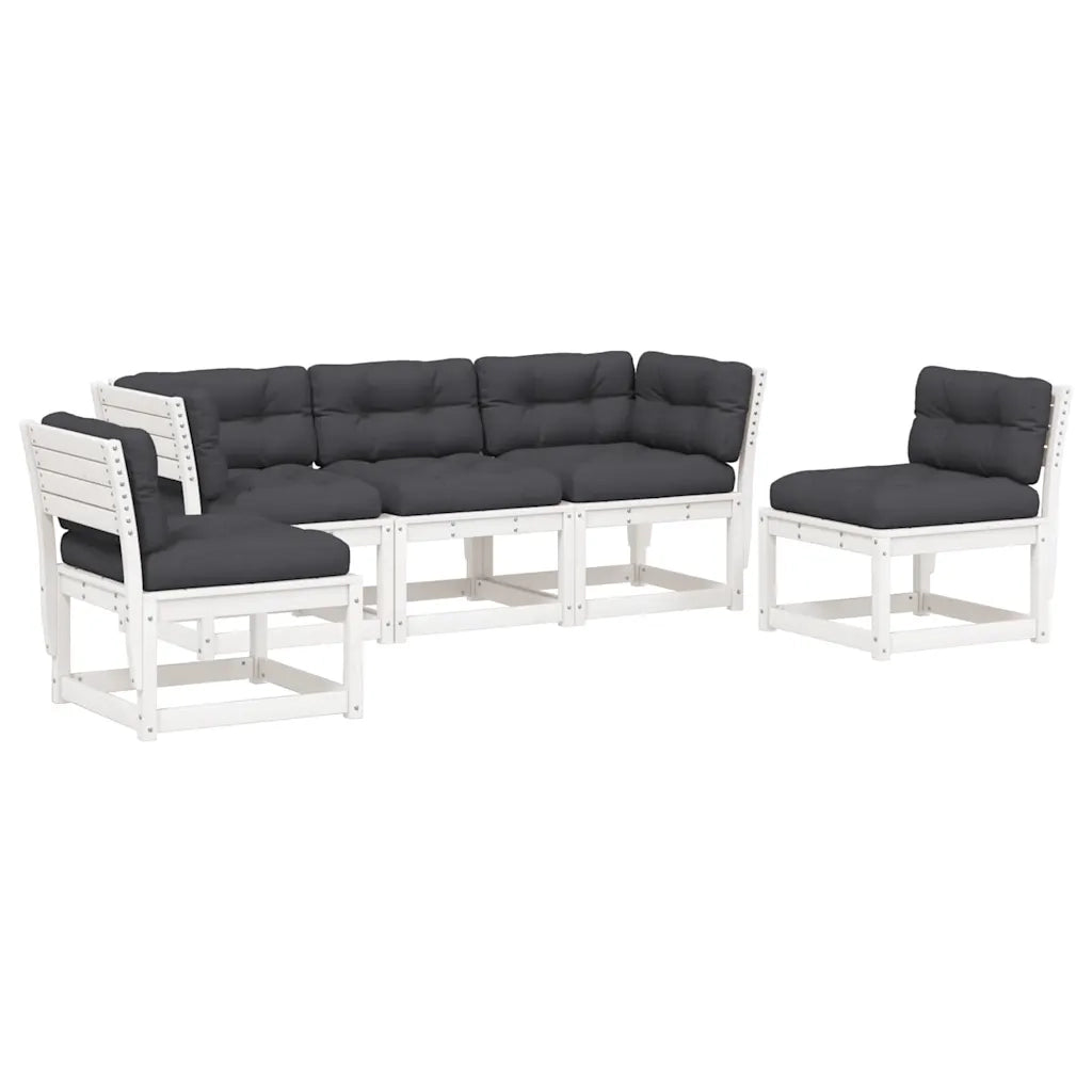 Set Divani Giardino 5pz con Cuscini Bianco Legno Massello Pinocod mxl 112217