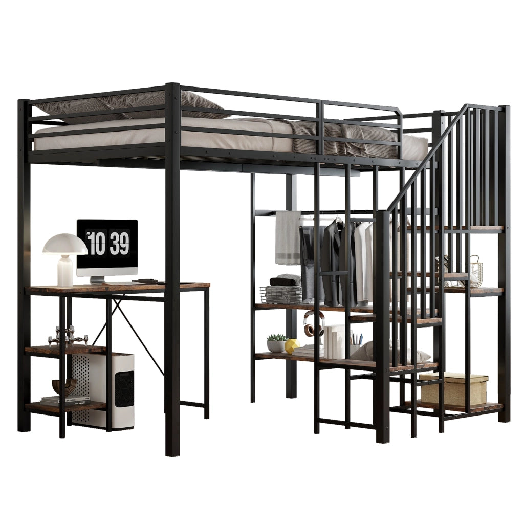 LETTO a castello con scrivania e libreria 120x200 cm nero in MDF e metallo