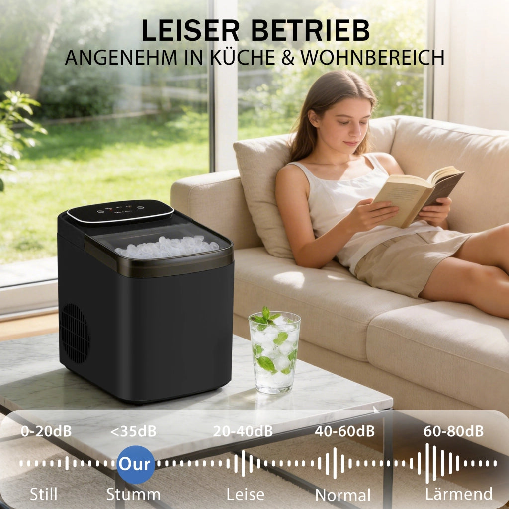 ZMH Macchina per il ghiaccio nero capacità 1.3L 9 cubetti di ghiaccio in 6 minuti 14 kg/24 ore silenzioso per cucina
