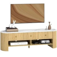Mobile TV 140 cm, mobile per TV da 65 pollici effetto marmo 3 cassetti a scanalature effetto legno naturale