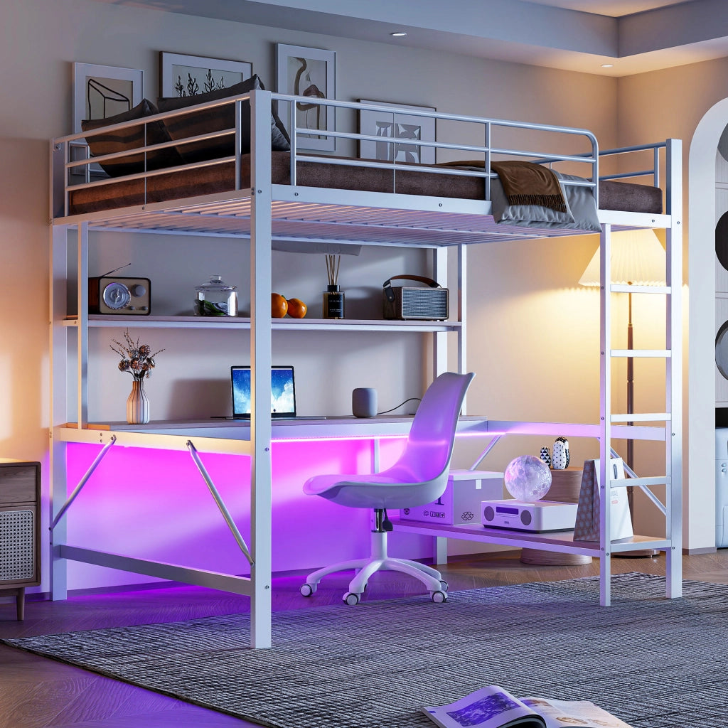 Letto a castello bianco con funzione di illuminazione ambientale USB presa