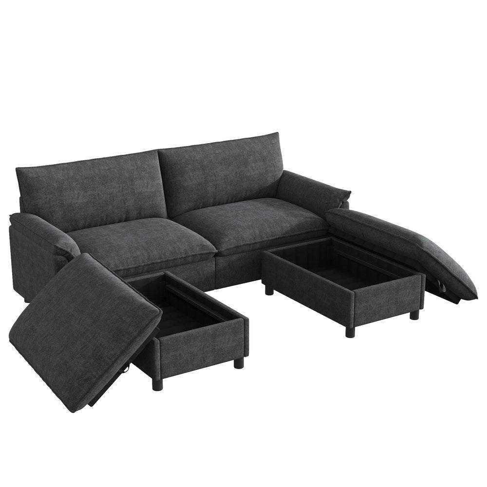 Divano angolare Cloud ¨C Minimal ¨C nero velluto 216x82x77 cm con poggiapiedi
