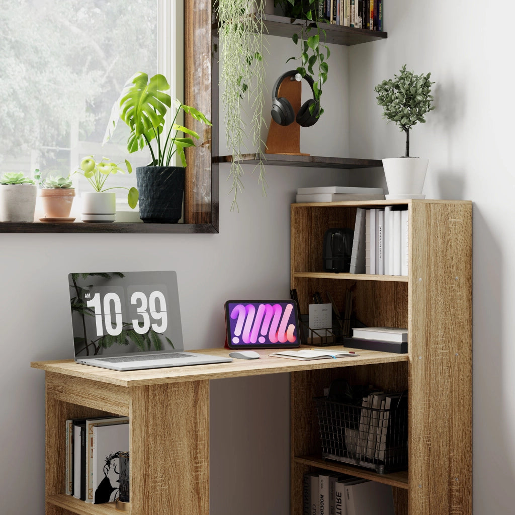 Scrivania angolare con libreria ¨C Zephmum ¨C Rovere 120x60x180
