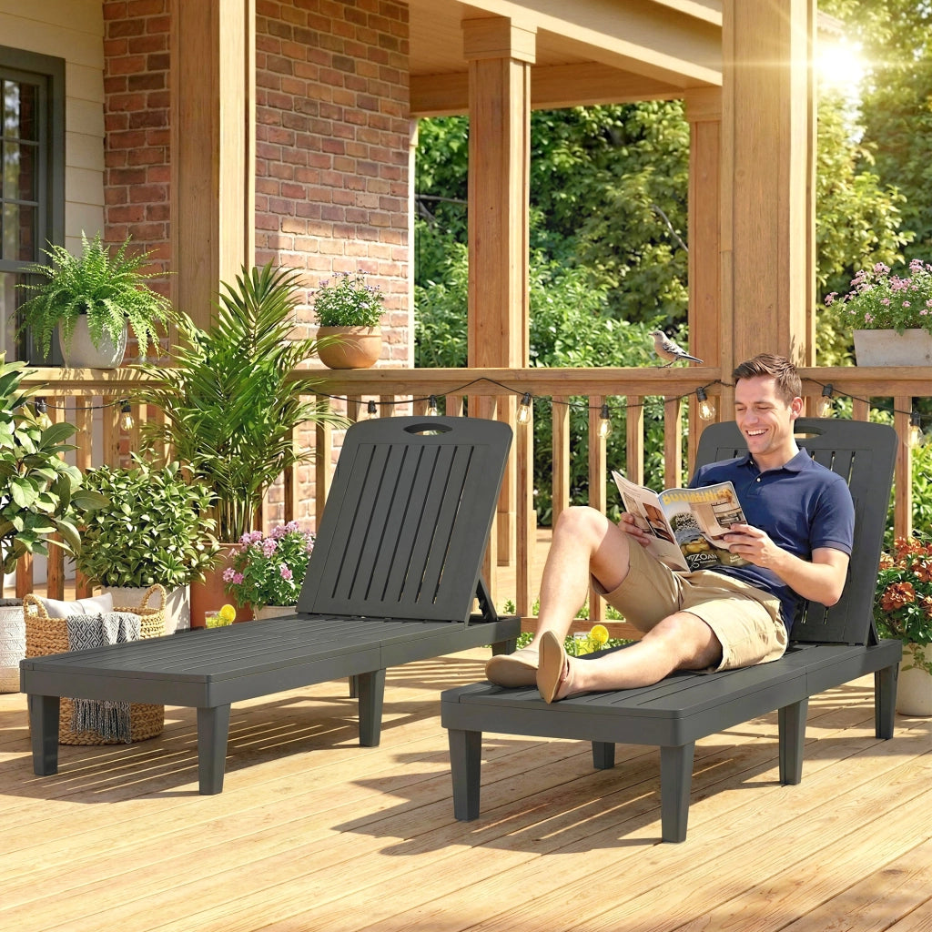 Chaise Longue Giardino 2 Pezzi in Plastica ¨C zephmum ¨C Grigio