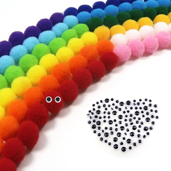 Pomponi 300 pezzi - 10 mm Pomponi colorati - Palle di peluche - Fiocchi autoadesivi - Materiali per il fai da te - Materiali per la creatività - Materiales polyester - Materiale per il fai da te