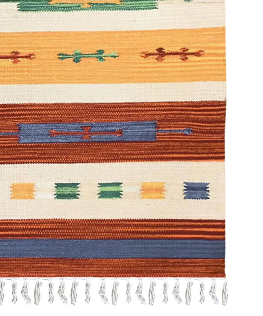 Tappeto passatoia KELIM 04 disegni etnici orientali colori vivaci cm.60x200 tessuto e frangia 100% cotone, lavabile in lavatrice
