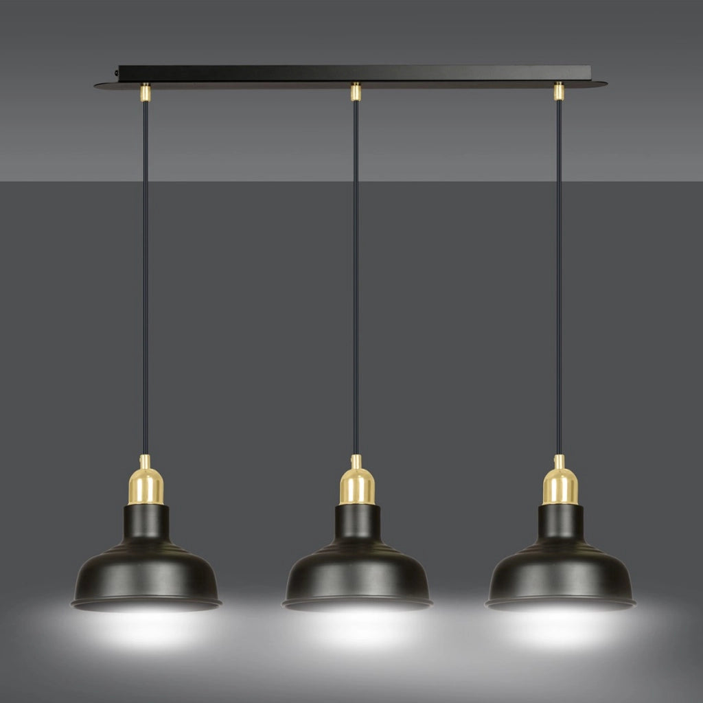 Lampada a sospensione Ibor in acciaio nero opaco e oro