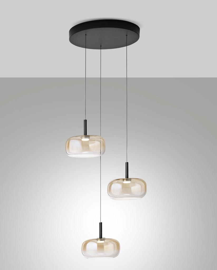 Lampada a Sospensione LED Devero Ø45cm 21W 2550lm CCT 2700K/3000K/4000K Dimmerabile a step, Struttura Metallo e Vetro - Cognac Sfumato