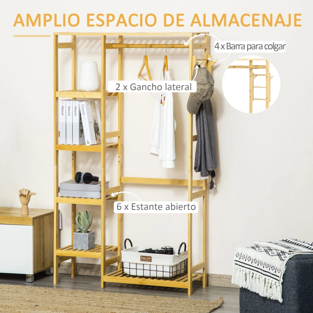 Appendiabiti con scaffale 4 livelli ¨C Zephmum ¨C Legno naturale 90x30x155 cm