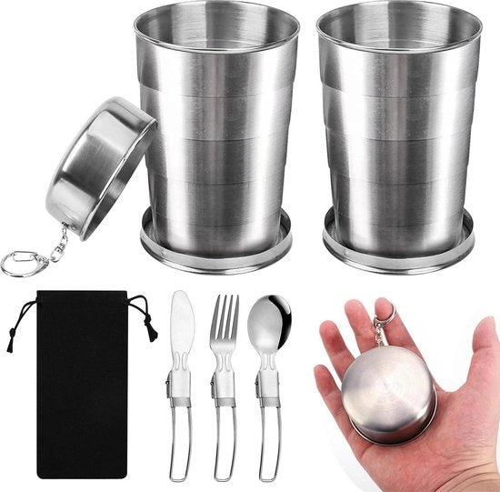 Bicchieri di acciaio inossidabile 450 ml - bicchiere da campeggio pieghevole con coperchio - bicchiere pieghevole per viaggi - campeggio e escursioni