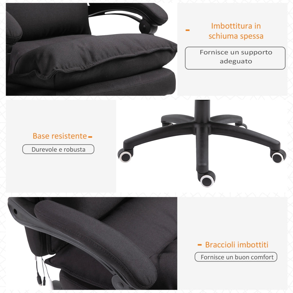 Sedia da Ufficio Regolabile con Massaggio ¨C Zephmum ¨C Tessuto Effetto Lino Nero 70x62x120-130 cm