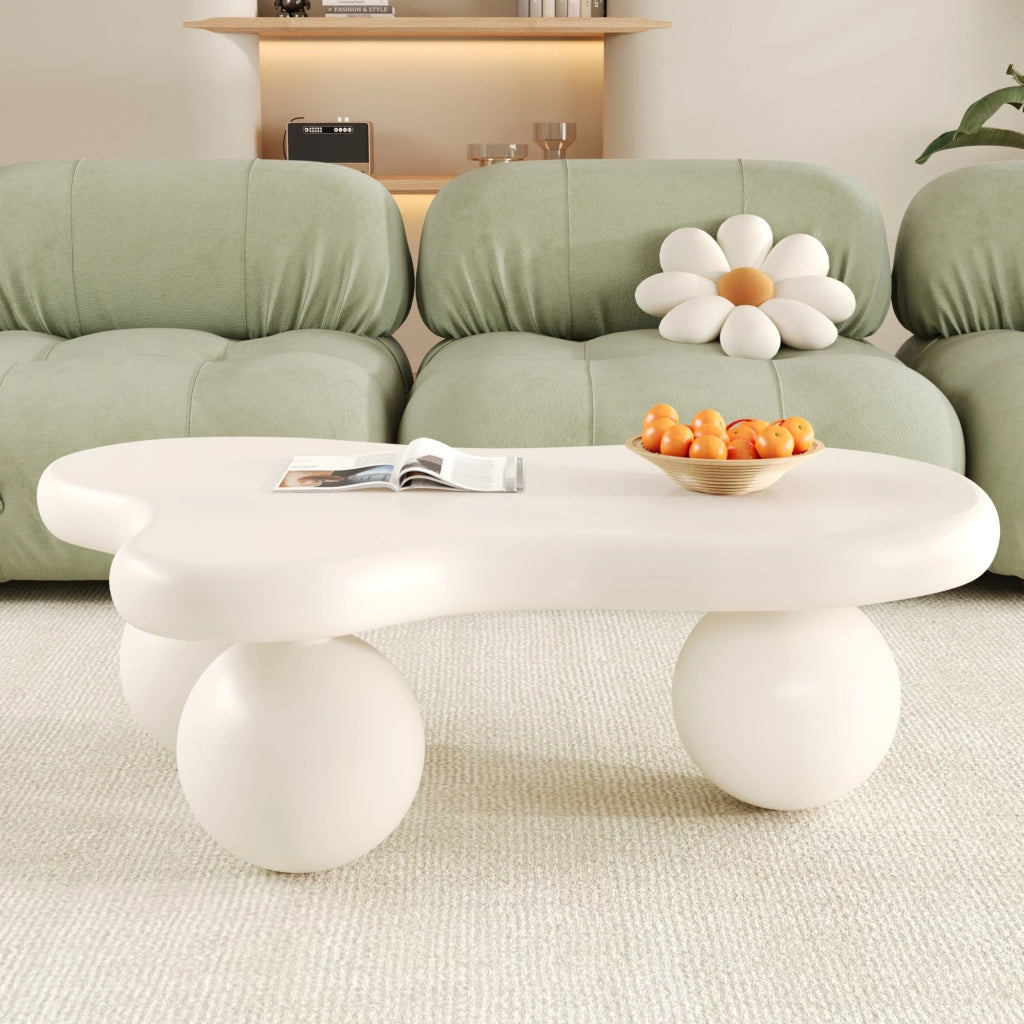 Tavolino da salotto con LED 16 colori controllato da app; forma nuvola e gambe tonde; in MDF; Bianco