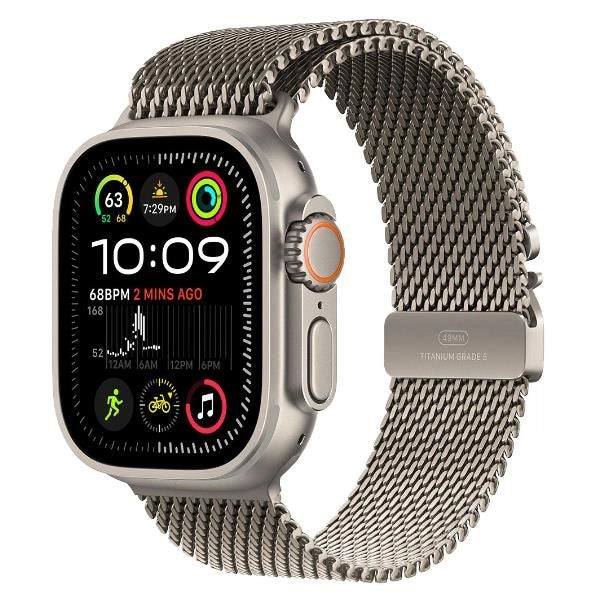 Aw ultra 2 gps + cellular 49mm natural titanium case with natural titanium milanese loop - m - MX5R3TY/A