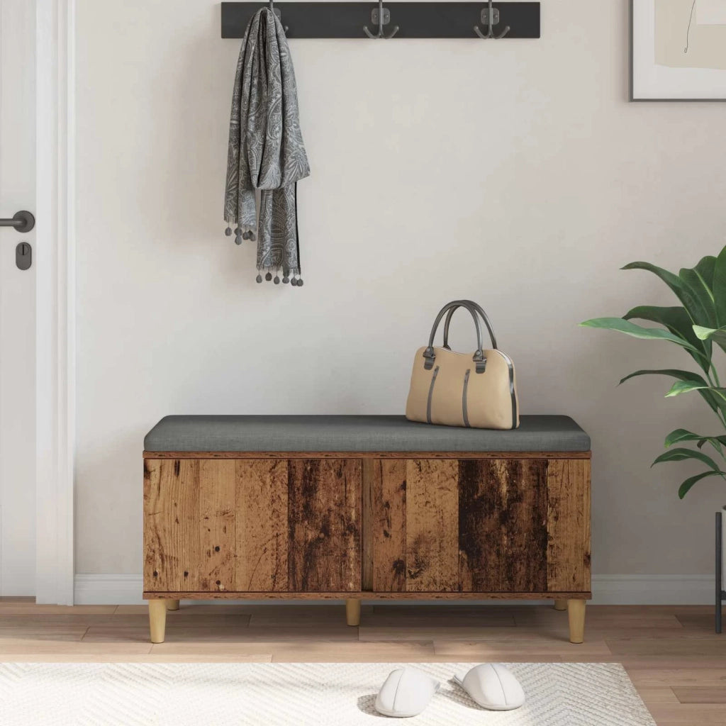 Panca per ingresso con cuscino Legno vecchio 100 x 38 x 46 cm 891542