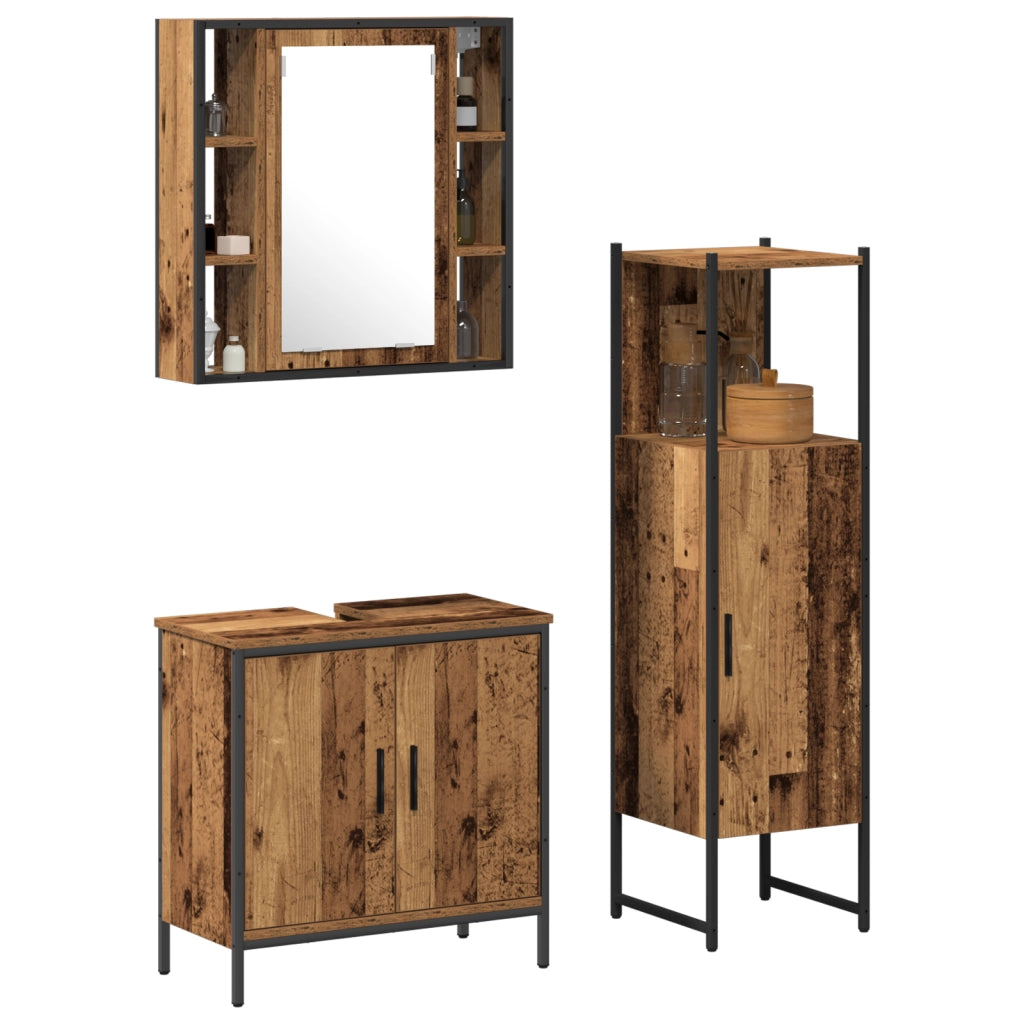 Set di Mobili per Bagno a 3 Pezzi in Legno Vecchio Ingegnerizzato