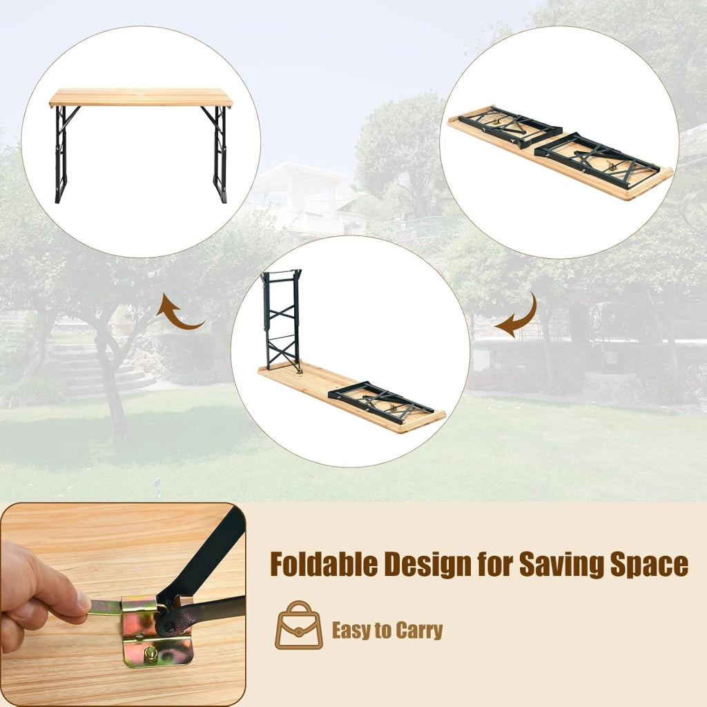Tavolo da birra da esterno, regolabile in altezza da 75 cm a 105 cm, tavolo da bar da giardino pieghevole, tavolo da picnic con foro per ombrellone, 168,5 x 50 cm (lunghezza x larghezza)