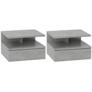 Set da 2 Comodini Sospesi per Camera da Letto con Cassetto e Mensola in Legno 35x32x22.5cm,Grigio