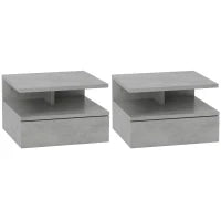 Set da 2 Comodini Sospesi per Camera da Letto con Cassetto e Mensola in Legno 35x32x22.5cm,Grigio