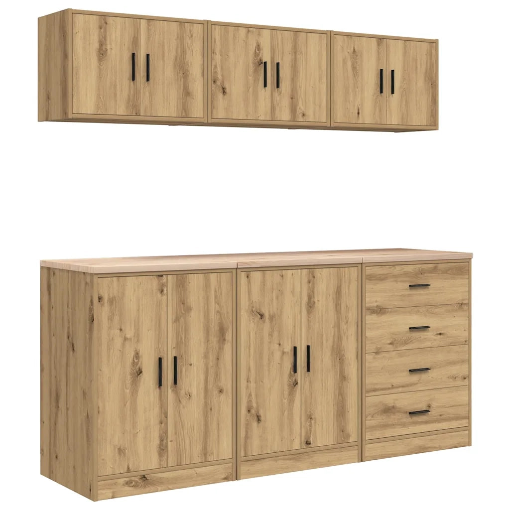 Armadi da Garage 6 pz Rovere Artigianale in Legno Multistrato 3328349