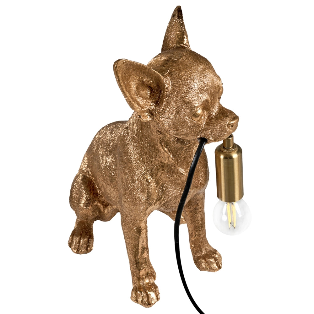 Lampada da tavolo Luce da comodino in poliresina dorata Lampada da lettura a forma di cane Lampada a tema animale Soggiorno
