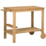 CARRELLO PORTAVIVANDE DA GIARDINO IN LEGNO CON 2 RIPIANI E PORTABOTTIGLIE, 95X47X74 CM, COLOR LEGNO