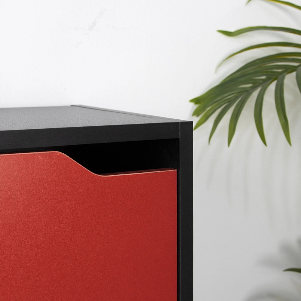Scarpiera 3 Ante Ripiani Doppia Profondità Porta Scarpe Rosso e Nero 63x24x115cm
