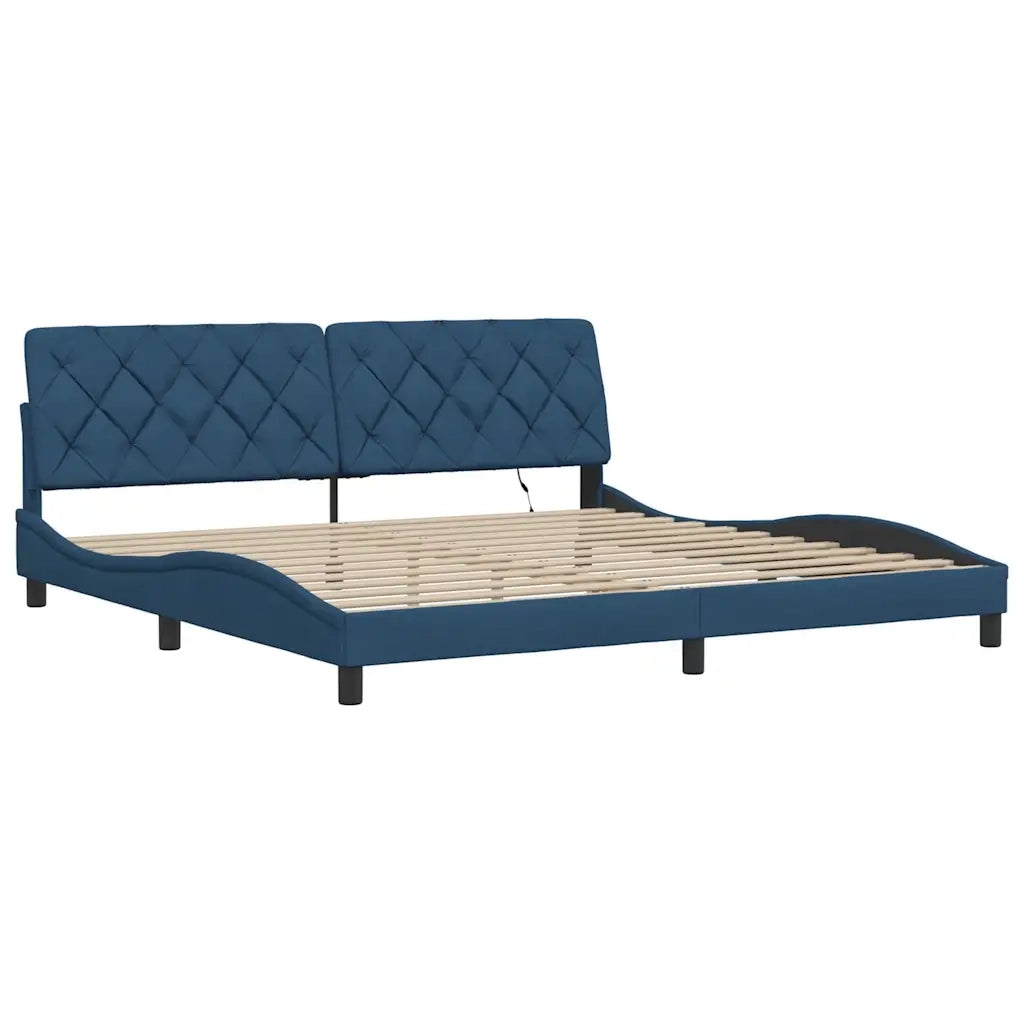 Giroletto con LED senza Materasso-Struttura Letto con LED Blu 200x200 cm in Tessuto
