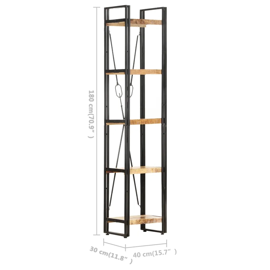 Libreria a 5 Ripiani-Scaffale per Libri-Mobile di Stoccaggio 40x30x180 cm in Legno Massello di Mango