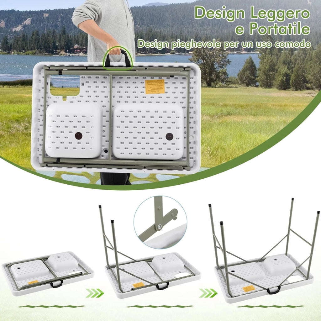 Tavolo da Campeggio Portatile, Tavolo Pieghevole con 2 Lavandini, Rubinetto Girevole a 360°, Tavolo da Esterno per Picnic, Barbecue e Pesca, 101,5 x 65,5 x 107,5 cm, Portata 150 kg